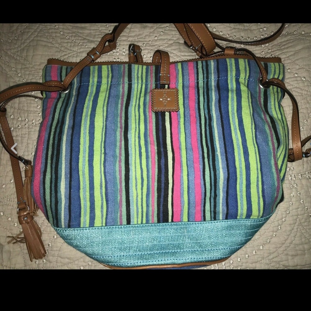 Nanette Lepore Striped Leather bucket bag strap